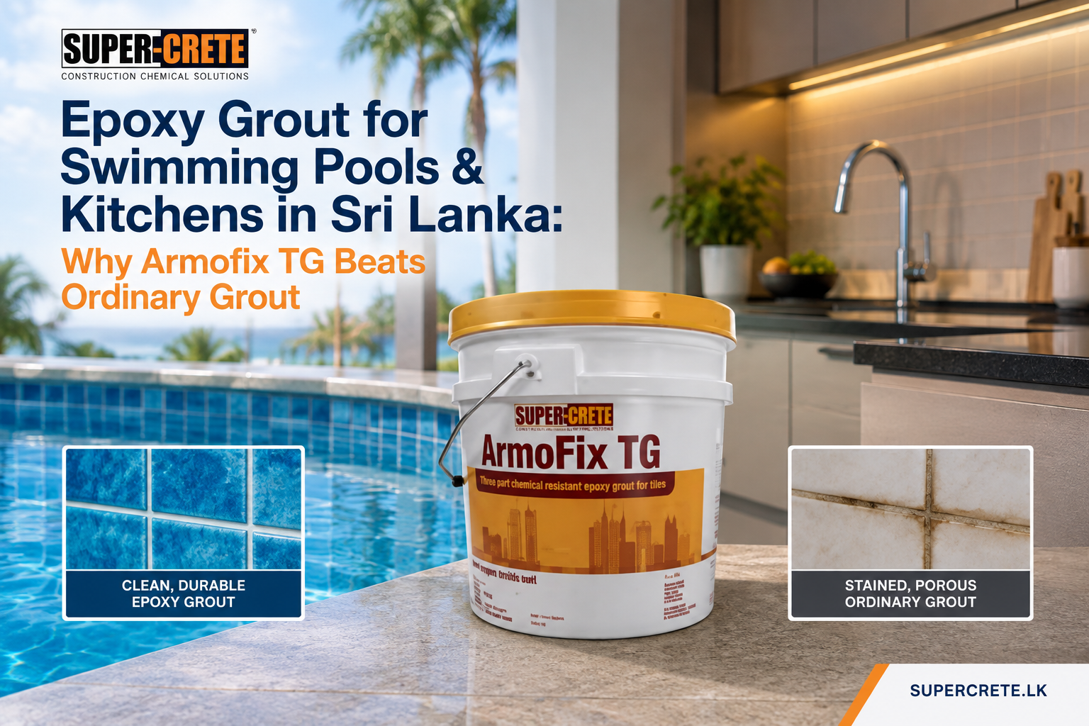 Epoxy grout being applied to swimming pool tiles