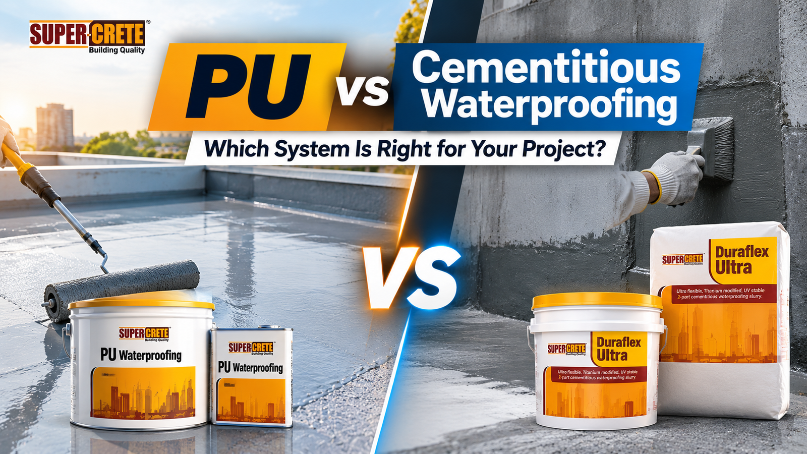 Comparison of polyurethane and cementitious waterproofing application on concrete